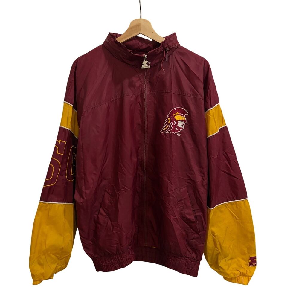 Vintage Starter USC Trojans Jacket Mens Large Red/Yellow Windbreaker 90s Korea